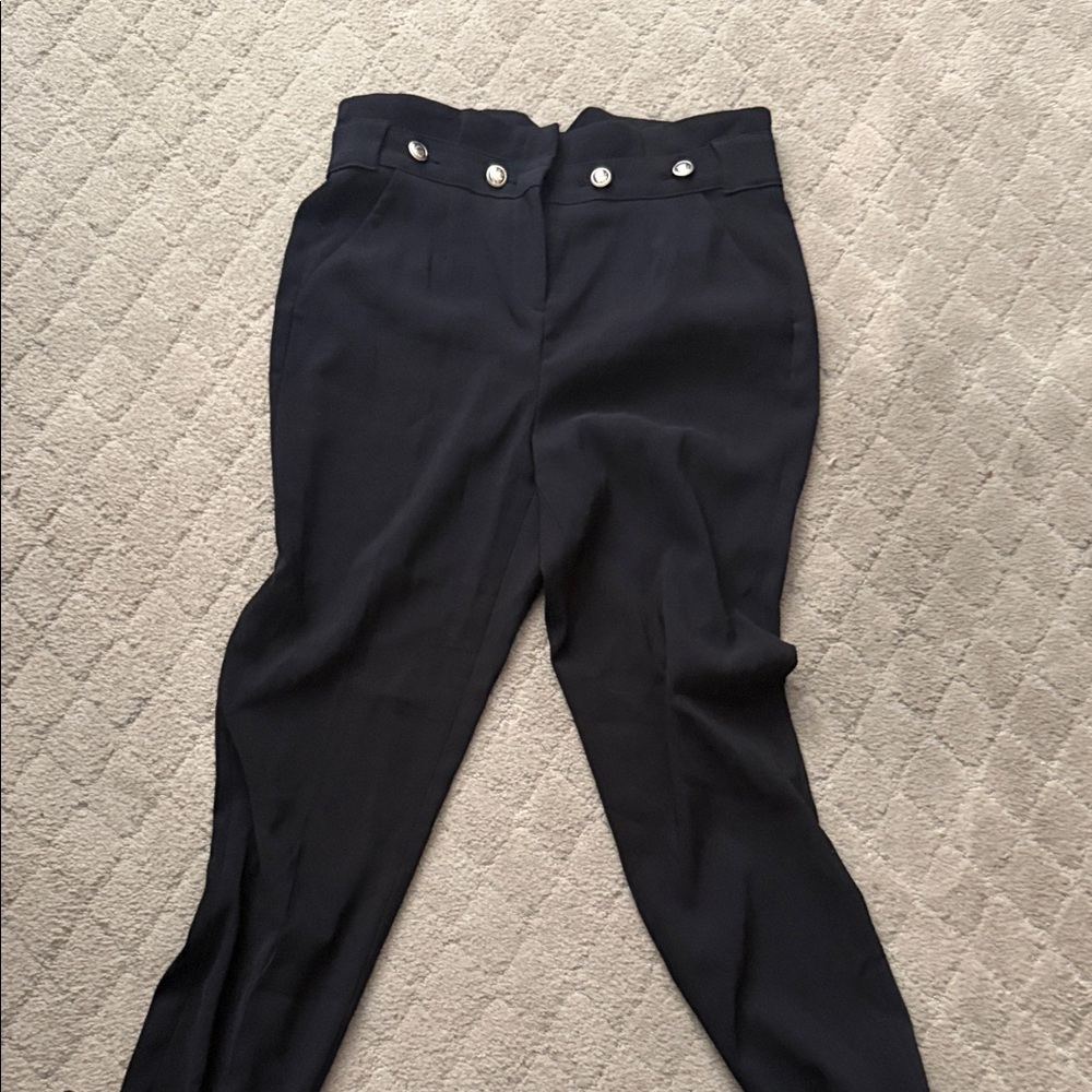 High-Waist Black Dress Pants with Button Detail